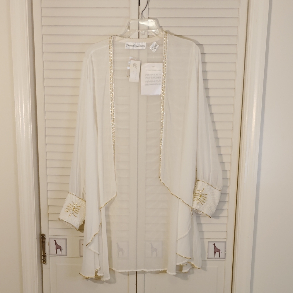 White Sheer Duster with Gold Trim